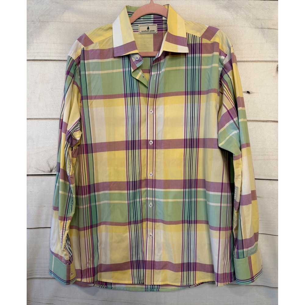 Southern‎ Pines Mens XL Classic Fit Plaid Long Sleeve Button Down Shirt